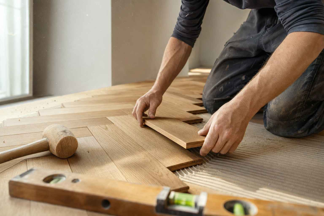 Bodenleger bei Parkettverlegung in Steinach — Bruderer Wohnen, eidg. dipl. Bodenlegermeister