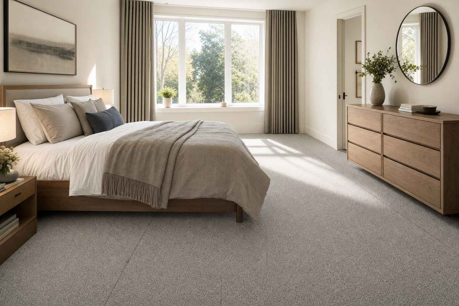Teppichboden Romanshorn – Schlafzimmer Grau-Beige Schweizer Qualität