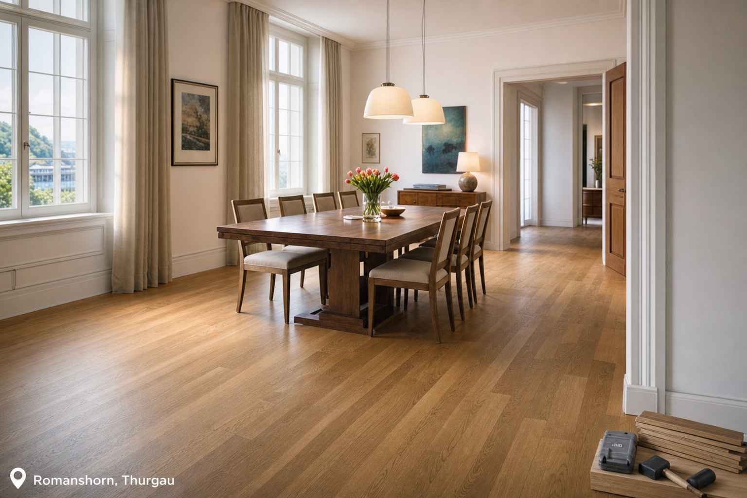 Parkett Romanshorn – Esszimmer elegante Einrichtung Bodenseeregion