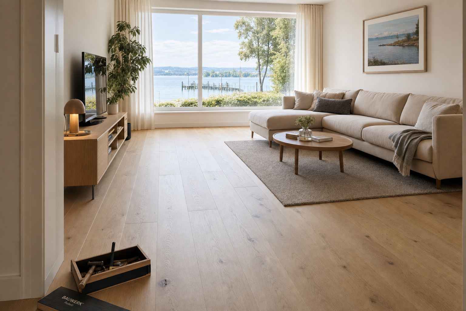 Bodenbeläge Romanshorn – helles Wohnzimmer Qualitätsböden Bruderer Wohnen