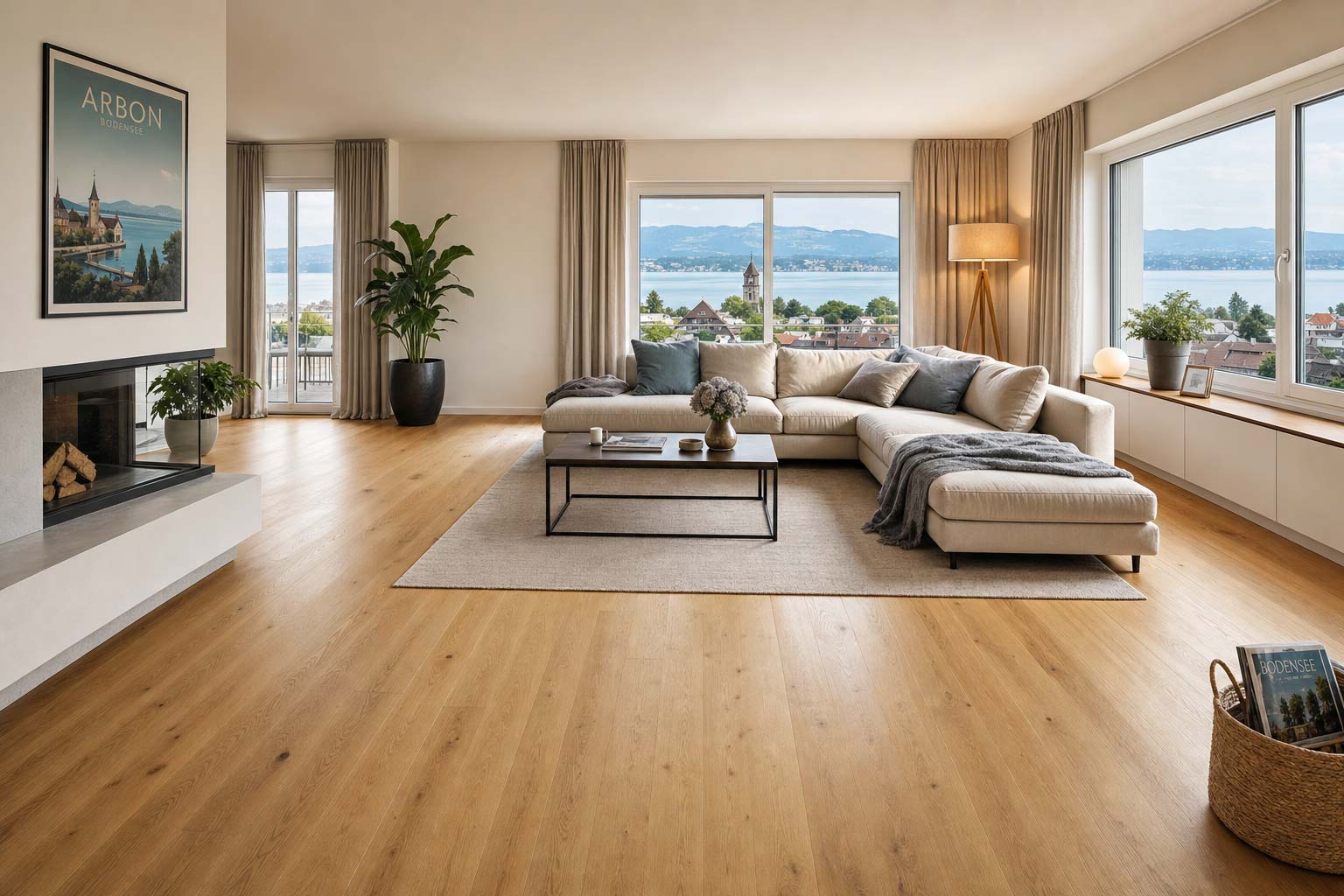 Bodenbeläge Arbon – modernes Wohnzimmer Eichenparkett