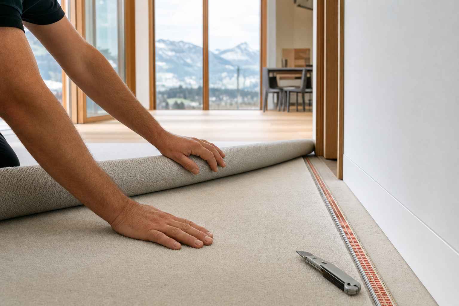 Teppich verlegen Herisau — handwerkliche Ausführung im Detail, Bruderer Wohnen, eidg. dipl. Bodenlegermeister
