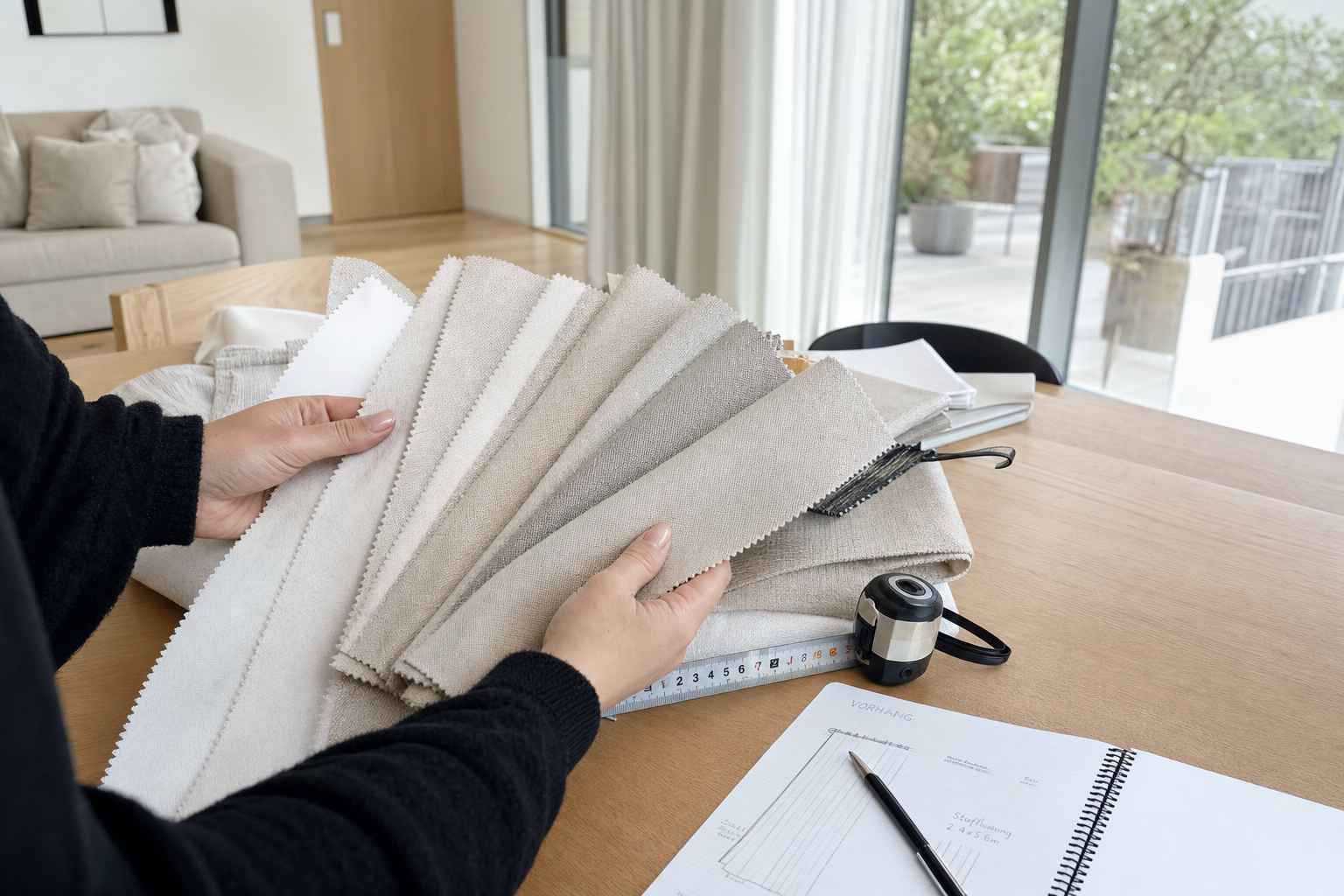 Kostenlose Heimberatung Vorhänge nach Mass Wittenbach — Materialmuster, Bruderer Wohnen