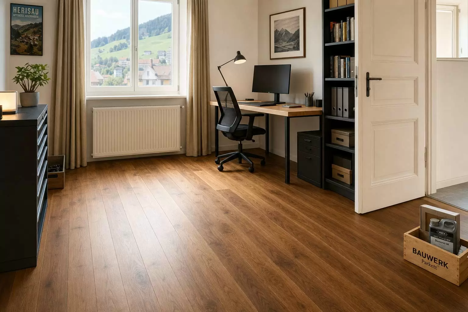 Bodenleger Herisau – Arbeitszimmer Nussbaum-Parkett AR