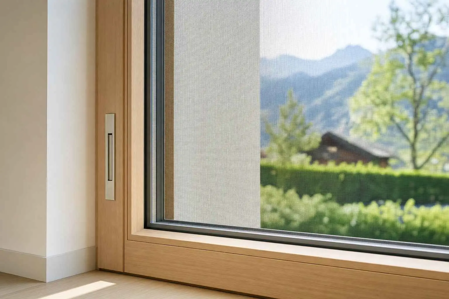 Fliegengitter Fenster — passgenauer Insektenschutz an einem hellen modernen Fenster, Bruderer Wohnen Steinach